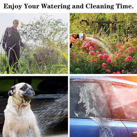 Heavy Duty Metal Garden Hose Nozzle With 10 Adjustable Spray Patterns, Thumb Control On Off Valve used for plant watering, pet bathing, car wash and outdoor cleaning