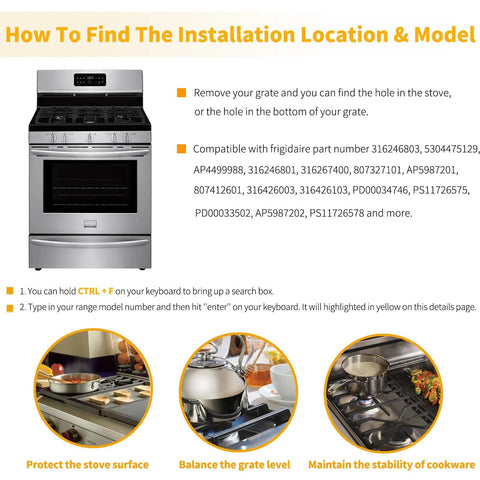 Stove installation guide with rubber grate feet benefits for gas stove surfaces and stabilization.