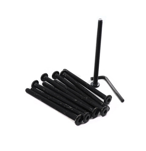 10 Pack Quarter Inch 20 Thread X 3 1/2 Inch Long Countersunk Socket Cap Bolts Black 304 Stainless Steel Rust Proof Hardware on white background.