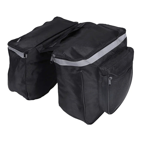 25L Bike Rack Bag For Rear Carrier Double Pannier Trunk Storage With Side Pockets, black material, reflective strips