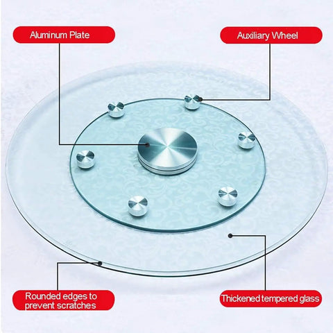 Large Round Glass Lazy Susan Turntable For Dining Tables 360 Degree Swivel Serving Tray Clear Tempered Glass 47 Inch with parts detailed