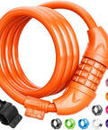 Lock Up Your Ride With This 4 Foot Cable Lock A Tough As Nails Half Inch Resettable Combination Lock With Mounting Bracket For Bicycle Electric Scooter Or Motorcycle Orange, showing coiled orange lock with bracket and color options.