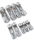 9 Piece Fuel Line Socket Set With Three Eighths And One Half Inch Drive From Ten To Twenty Two Millimeter Sizes CRV Steel Construction