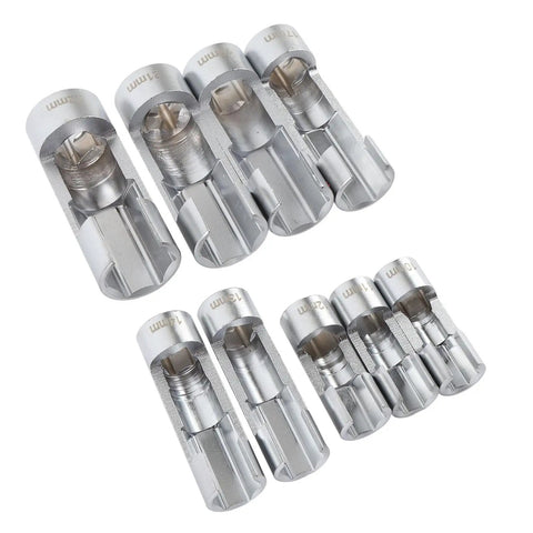 9 Piece Fuel Line Socket Set With Three Eighths And One Half Inch Drive From Ten To Twenty Two Millimeter Sizes CRV Steel Construction