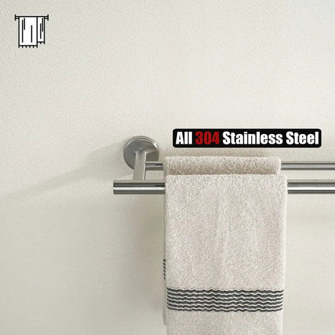 Sturdy Stainless Steel Towel Bar For The Bathroom No More Folding Towels Twenty Point Five Inch Total Length With Eighteen Inch Usable Bar 304 Grade Thick Tube And Posts Brushed Finish Wall Mount Rust Resistant Easy Install showing towel hanging