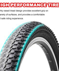 Close-up of 26 Inch Mountain Bike Tire Set 26x1.95 with raised tread and Schrader valve for rugged trail riding on 26 inch wheels.