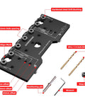 Pro Grade Aluminum Shelf Pin Jig One Quarter Inch Drill Guide for straight holes with drill bits and wrench set