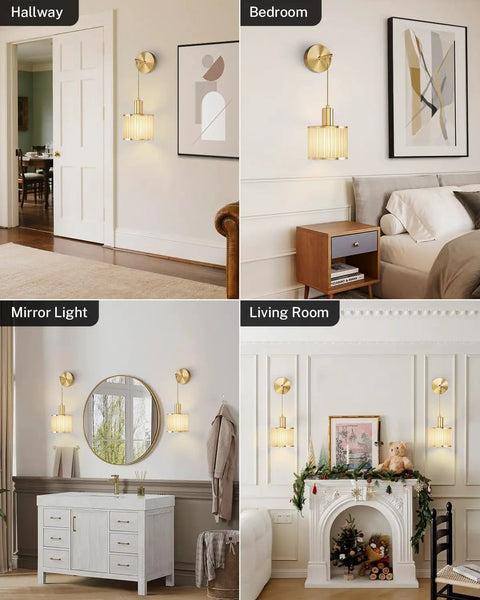 Premium Battery Operated Wall Sconces Set Of Two Wireless Rechargeable Led Lights in various home settings with adjustable brightness.