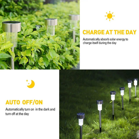 Outdoor Solar Pathway Lights 12 Pack Stainless Steel Waterproof LED Landscape Lighting for Yard Patio Walkway Garden Lawn Cool White