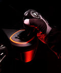 Badass H Pattern Sim Racing Gear Shifter With Seven Plus Reverse Gears For Real Manual Transmission Feel Plug And Play Game Changer For PS5 Xbox PC Steering Wheel Setups That Will Elevate Your Cockpit Rig To Pro Levels Instantly, sleek ergonomic knob illuminated in dim light.