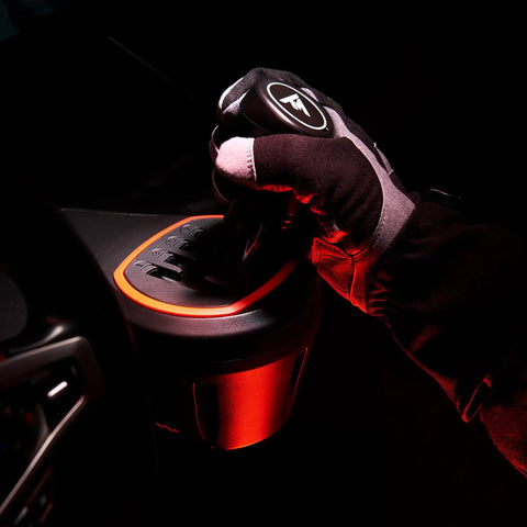 Badass H Pattern Sim Racing Gear Shifter With Seven Plus Reverse Gears For Real Manual Transmission Feel Plug And Play Game Changer For PS5 Xbox PC Steering Wheel Setups That Will Elevate Your Cockpit Rig To Pro Levels Instantly, sleek ergonomic knob illuminated in dim light.