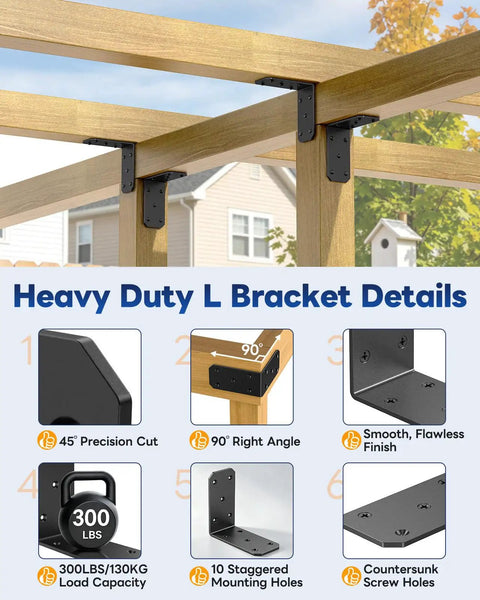 Beefy Heavy Duty L Brackets 5x5x2.5 Inches 300 Lb Per Bracket Black 4 Pack For Shelves Or Workbenches Built From 4mm Carbon Steel With 8x Bend Resistance Compared To 2mm Brackets Ideal Garage Storage on wood frame