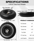 No Flat 13 Inch 4.00-6 Wheelbarrow Tire And Wheel 2 Pack Specifications Diagram