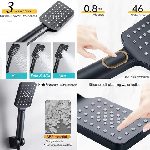 Beast High Pressure Rainfall Shower Head With Handheld Combo showcasing 3 spray patterns and silicone water outlet.