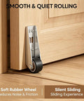 Close-up of Heavy Duty Vertical Track Roller Wheels for Sliding Barn Doors and Home Cabinets Anti Wobble Bottom Guide Casters.