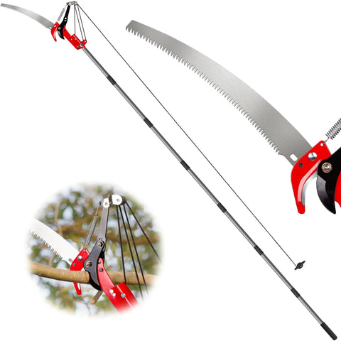 10 Ft Pole Saw For Tree Trimming With Steel Blade And Pruning Scissors Two In One Pro Grade Heavy Duty Manual Limb Cutter