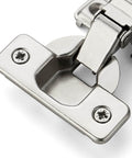 Close-up of brushed nickel short arm kitchen cabinet hinge from 20 Pack 10 Pairs Half Inch Overlay Brushed Nickel Short Arm Kitchen Cabinet Hinges With Soft Close 105 Degree Concealed Hinges Includes Screwdriver And Mounting Screws For Face Frame Doors Ravinte.