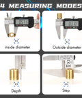 Digital Caliper With Stainless Steel Body, Easy Inch To Metric Switch, LCD Display showing inside diameter, outside diameter, depth, and step measurements