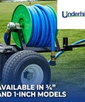 Tough As Nails Heavy Duty Hose Reel Trailer Cart Caddy with blue hoses on a green reel, smooth rolling tires on a steel frame.