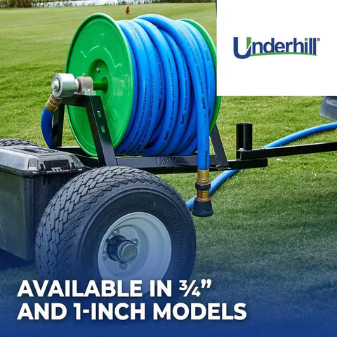 Tough As Nails Heavy Duty Hose Reel Trailer Cart Caddy with blue hoses on a green reel, smooth rolling tires on a steel frame.