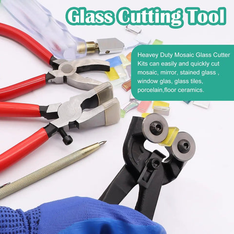 All In One Glass Cutting Kit For Stained Glass Projects Includes 8 Inch Tile Nippers, Running Pliers, Breaker Grozer Pliers