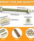Killer Fit Four Pack M8x100MM Countertop Connector Bolts With Half Moon Washers And Hex Nuts size chart and measurements