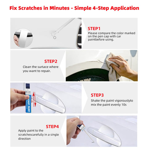 Tesla Pearl White PPSW Touch Up Paint Kit application steps for rock chips and scratches repair on Model Y, 3, X, S.
