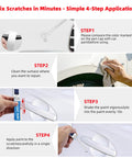 Instructions showing 4-step application for Ford Oxford White Touch Up Paint Kit For 2-In-1 Scratch Repair Pen.