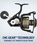 Battle IV Size 4000 Spinning Fishing Reel with exposed metal gear mechanism and CNC Gear Tech