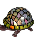 Turtle Accent Lamp With Vintage Stained Glass Look, Handcrafted Copper Foil, Bronze Finish, Over 100 Hand Cut Glass Pieces
