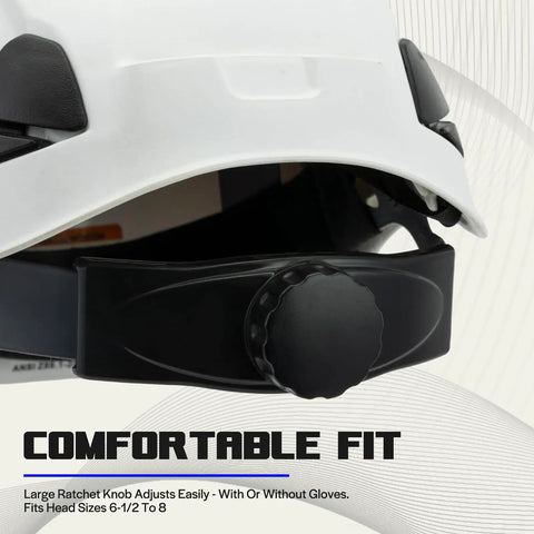 Safety Hard Hat ANSI Z89.1 Approved With Visor All Day Comfort featuring adjustable ratchet knob for a secure fit.