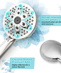 Front view of Amazon 6‑setting handheld shower head, chrome-plated ABS with 59-inch stainless hose and adjustable holder.