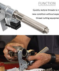 Universal Outside Thread Chaser for Restoring Threads from One and a Quarter to Five Inches OD DIY Friendly Heavy Duty Thread Repair Tool That Delivers Quick Fixes Without Expensive Equipment or Machinery shown in use