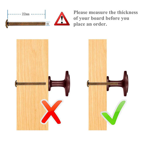 Image showing correct installation of Heavy Duty Round Wood Cabinet Knobs 10 Pack With Matching M4 Screws Matte Brown Drawer Pulls.