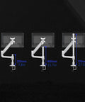 Premium Column Monitor Desk Stand For 17 To 30 Inch Screens with adjustable arms at different heights of 200mm, 400mm, and 700mm.