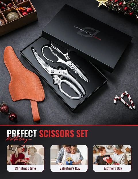 Two Piece Kitchen Scissors Set With Poultry Shears Japanese Stainless Steel All Purpose Kitchen Shears For Food Chicken Bones Fish Scales Nuts Herbs Packaging Plus More Dishwasher Safe in box