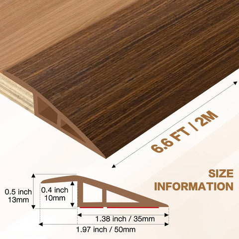 Floor Transition Strip Self Adhesive Edge Reducer For Laminate Carpet And Tile Vinyl Door Threshold Ramp Doorway Edge Trim Overlap Edge Reducer Brown Wood Grain Finish 0.2 To 0.4 Inch 6.6 Feet