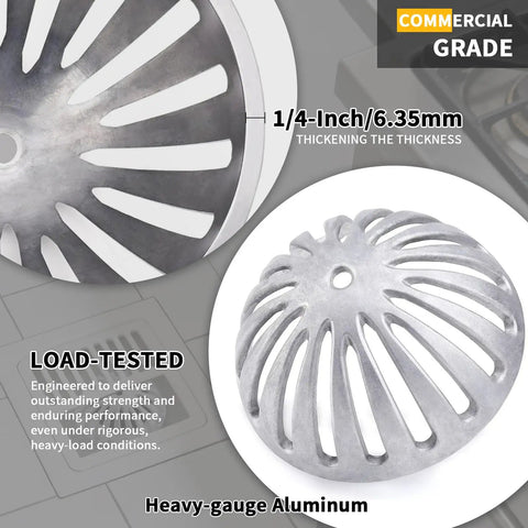 Heavy Duty Aluminum Floor Drain Dome Cover 5-1/2 Inch Width By 2-1/4 Inch Height, rustproof clog guard close-up