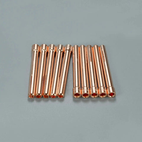 Ten Pro Grade TIG Collet 10N25 One Eighth Inch Tungsten Orifice 3.2 mm for QQ300 PTA DB SR WP Series TIG Torch on gray surface