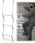 Aluminum Egress Window Well Ladder 3 Step With Hook, Basement Escape Ladder Fits 4-5 Ft Window Wells, 14 Inch Rung Spacing, 50 Inch Height, 300 Lb Capacity, No-Hassle Safe Emergency Home Access; aluminum ladder installed in metal window well