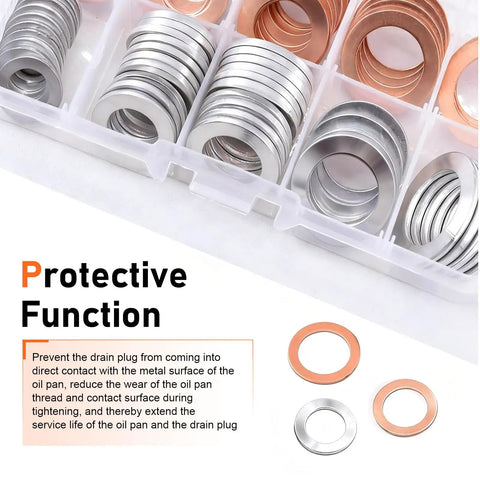 100 Piece Oil Drain Plug Crush Washer Kit Copper And Aluminum Gaskets Seal Set For M10 M12 M14 M16 M18 Universal Fit
