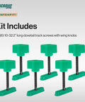Rock Solid 2 Inch Dovetail Track Screws And Wing Knob Kit For Custom Woodworking Jigs includes six 2" screws with knobs.