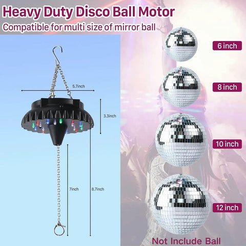 Rechargeable Disco Ball Spinner With Remote Control, Adjustable Speed, 18 RGBW LEDs, 4000mAh Battery with size options