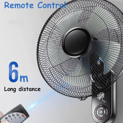 Built Heavy High Velocity Wall Fan Air Circulator With Three Speed Tilting And Oscillating Motion To Blast Away Summer Heat And Keep Your Home Office Garage Chill All Copper Motor Design with remote control and 6m range.