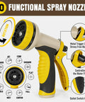 50 Ft Five Eighth Inch Heavy Duty Built To Last Garden Hose With Nozzle Flexible Lightweight Kink Resistant Hybrid Hose With Swivel Handle Durable Anti Burst Outer Layer High Pressure Ready Includes Male To Female Fittings, 10-function spray nozzle