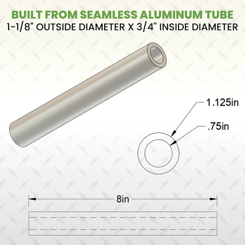 Heavy Duty Aluminum Spacer 1-1/8 Inch Outer Diameter 3/4 Inch Inner Diameter 8 Inch Long Round Standoff Unthreaded Bushing Plain Finish