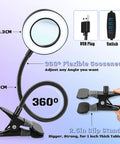 10X Lighted Magnifying Glass With Clip On Mount 48 LED Desk Clamp Magnifier showing flexible gooseneck and USB plug.