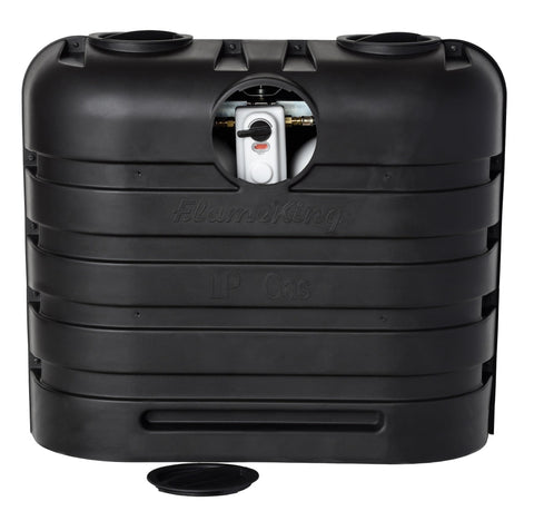 Dual 30Lb LP Propane Tank Cover For RVs And Travel Trailers Heavy Duty Black Plastic With Side Regulator Access Port And Individual Top Hatches Fits Two Tanks Easy Access For Camper And Recreational Vehicle front view