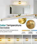 Gold Vanity Light Bar Over Mirror, 22 Inch LED Dimmable Fixture, 5 CCT Color Temperature, Angle Adjustable shown over mirror