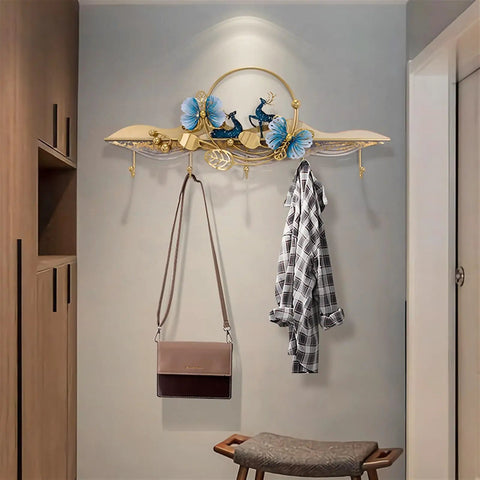 Badass Wall Mount Coat Rack With Double Hooks For Home Setup Heavy Duty Metal Entryway Organization hanging a plaid shirt and purse.